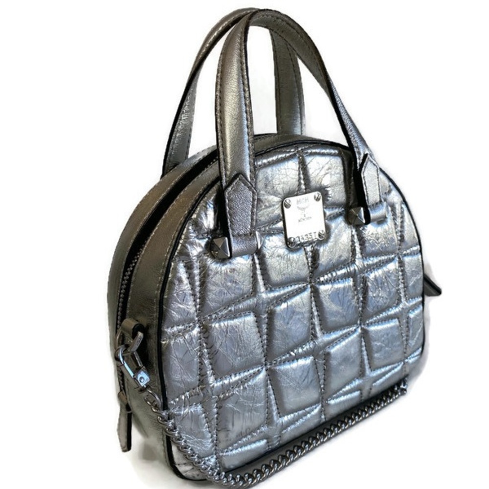 MCM Silver Quilted Satchel